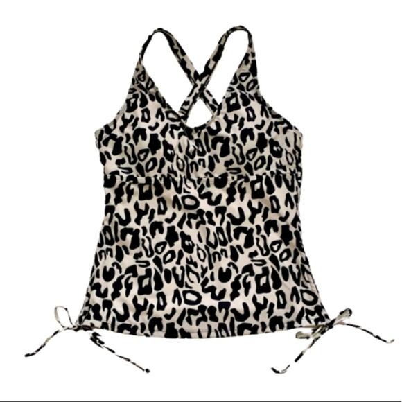 Esprlia Tankini Animal Print Black Cream Crisscross Straps Side Tie Swim Medium - Picture 3 of 11